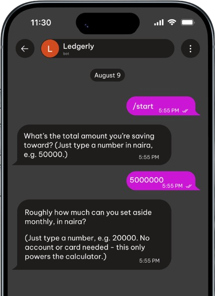 Ledgerly running in a phone's Telegram app